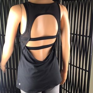 Fabletics Black Tank Top With Open Bands In Back
